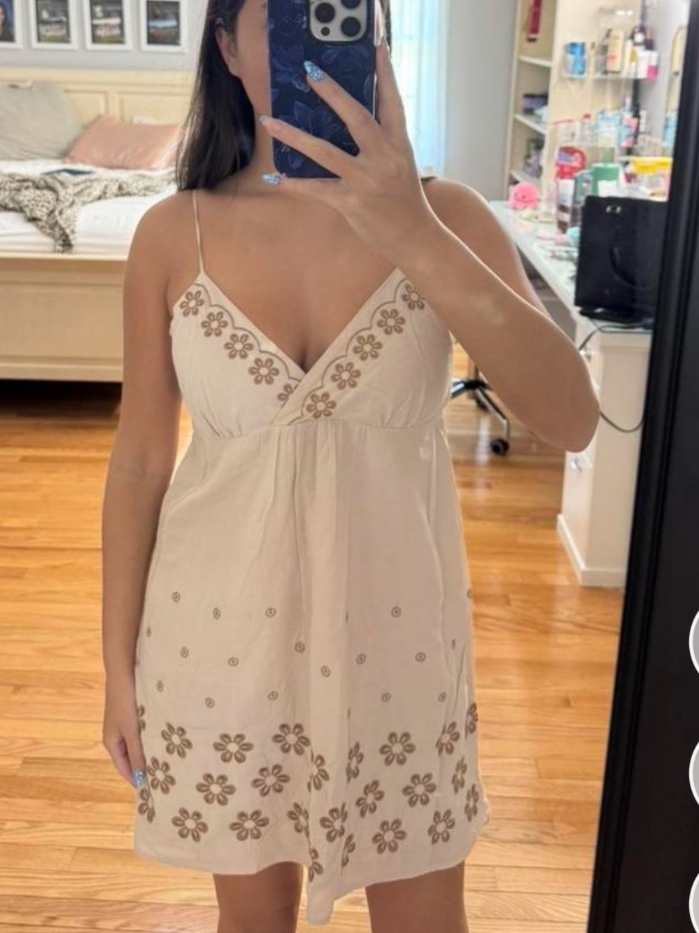 Beige Floral Embroidered Slip Dress - Women Intimates & Sleepwear